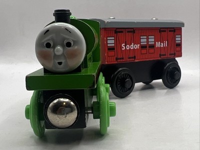 Thomas Friends Wooden Railway Train HARD AT WORK PERCY & MAIL CAR VGUC RARE
