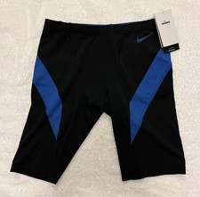 NWT Nike Swim Men's 34 Hydrastrong Jammer shorts Black/Blue Drawstring Swoosh