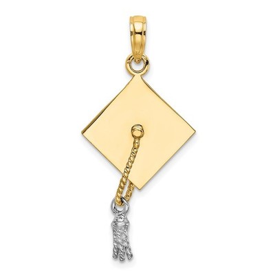 14k 3-D Graduation Cap w/ White Rhodium Moveable Tassle Charm Bracelet Necklace