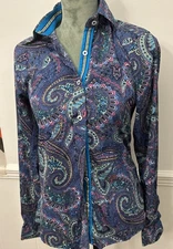 Royal Highness Equestrian Shirt Purple Blue Green Paisley Microfiber Size Small