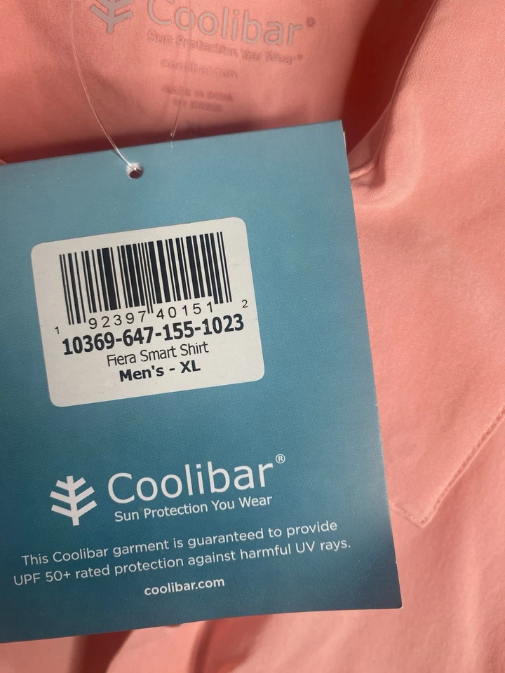 Camisa inteligente Coolibar manga larga para hombre Fiera talla XL rosa melocotón UPF 50+ NUEVA Foto 4 de 4