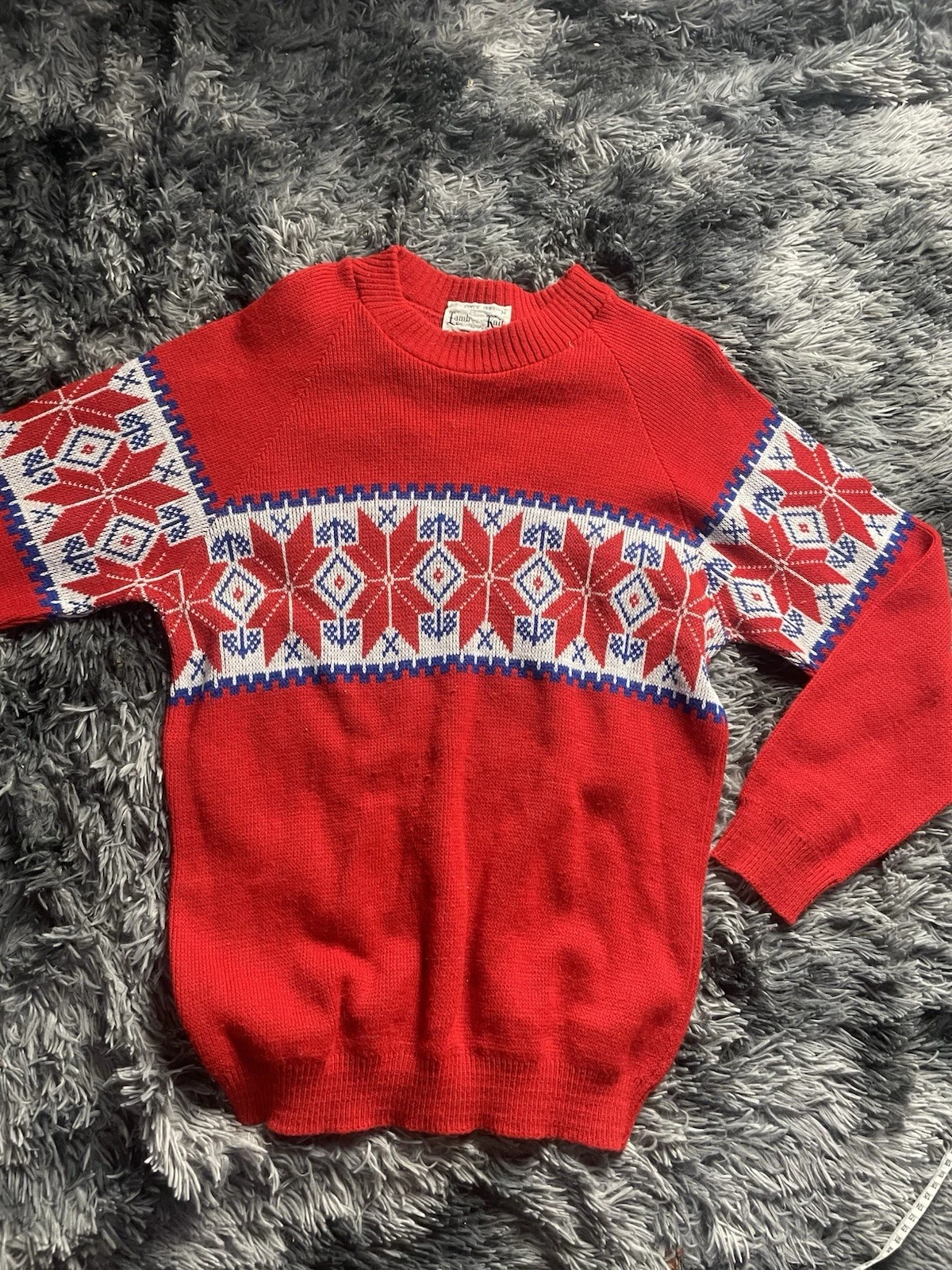 Vintage 80s Sweater SZ M Lamb Knit Winter Red 100% Acrylic fair Isle