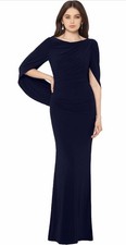 Betsy  Adam Women's Long 3/4 Sleeve Cowl Neck Drape Back Gown Navy Size 6 NWT