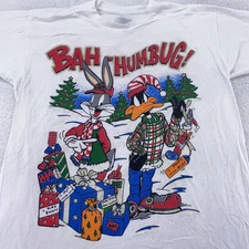 VTG Looney Tunes Christmas Funny Heavy Cotton White T Shirt S-5XL BT631