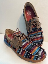 TWISTED X DRIVING MOCCASINS Womens Boat Shoe Size 9 Serape Fabric Leather Trim