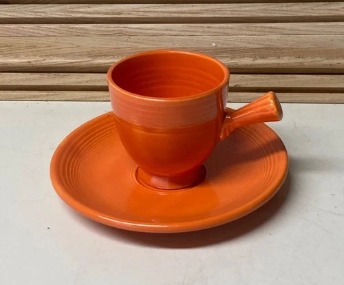 Vintage Homer Laughlin FIESTA 1930's RED Demitasse Cup & Saucer Stick Handle