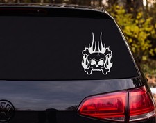 Skull Crossbones Cracked Angry Tribal Flames Outline Vinyl Decal Sticker Car