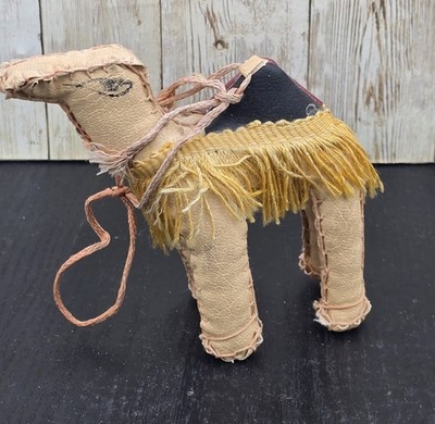 Vintage MCM Soft Sculpture Handmade Arabian Leather Camel Hand Stitched 4''x5''