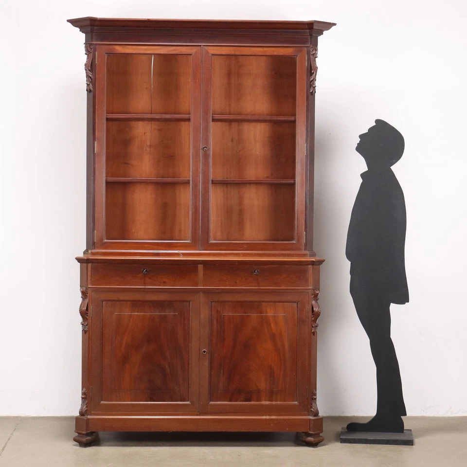 Credenza Luigi Filippo Antica Mogano Cassetti Italia XIX Secolo Originale - Immagine 2 di 4