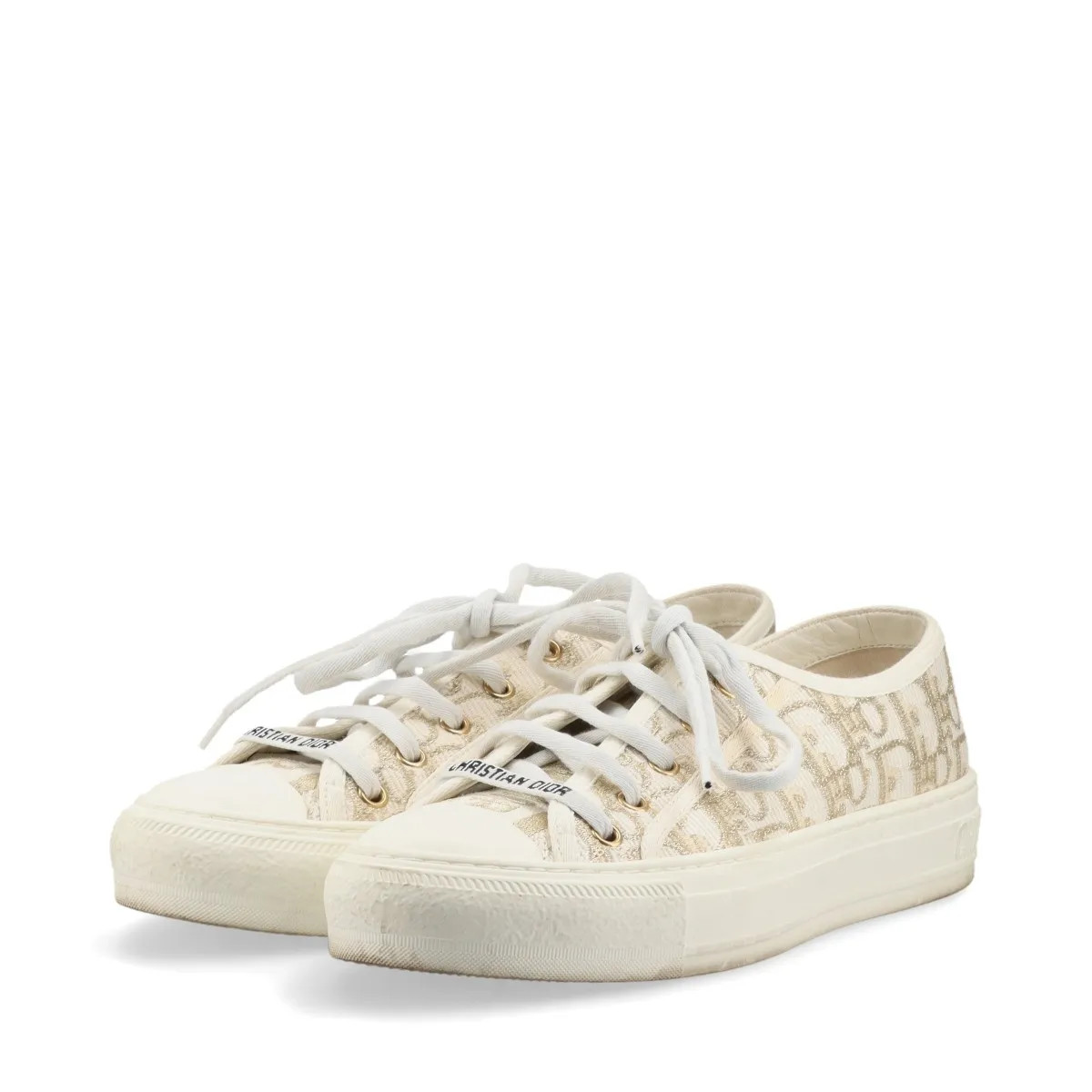 Christian Dior WALK'N'DIOR Leather x fabric Sneakers 36 Ladies' Ivory x gold LS1 thumbnail 5