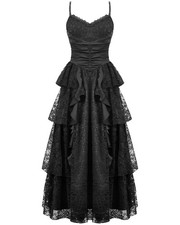 Dark IN Love Damen Lang Gothic Steampunk Satin Lace Ball Hochzeit Kleid Schwarz
