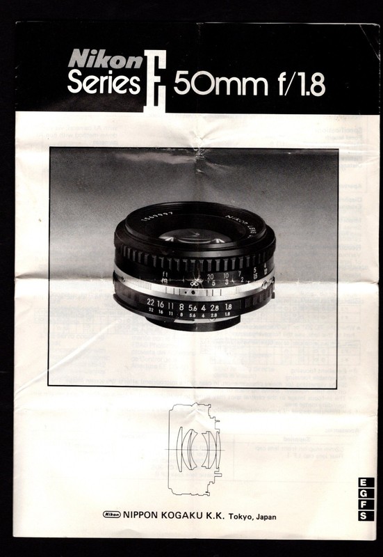 NIKON SERIES E 50mm f/1.8 Lens INSTRUCTIONS