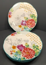 Pioneer Woman Blooming Bouquet Stoneware Dinner Plates 10.5” W NEW Unboxed Set 4