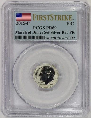 2015-P 10c Silver Roosevelt Dime PCGS PR69 Reverse Proof March of Dimes Set F...