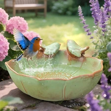 Ceramic Bird Bath for Outdoors, 10.1” Ground Ceramic Bird Baths Bowl for Outside