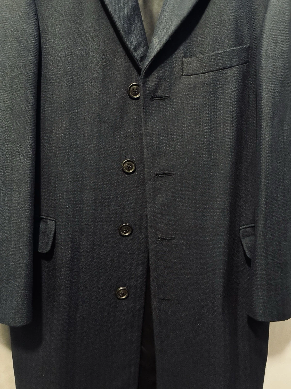 Burberry London Men's Navy Herringbone Long Lined Overcoat Coat Size 38 Reg image 10