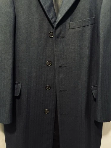 Burberry London Men's Navy Herringbone Long Lined Overcoat Coat Size 38 Reg image 10