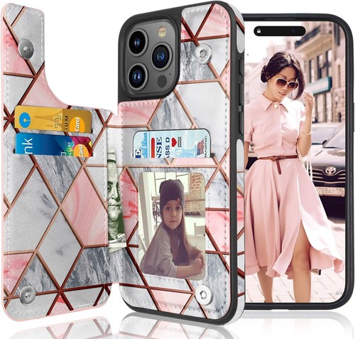 Funda de cuero para teléfono iPhone 15 Pro Max 14 13 12 11 billetera porta tarjetas cubierta - Imagen 33 de 52