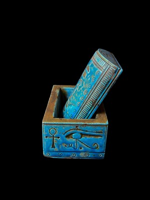 Ancient Egyptian Jewlery Box with Goddess Maat and Scarab and Eye of Horus 