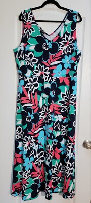 Talbots Maxi Dress Women's XL Splendid Floral Sleeveless V-Neck Jersey Stretch