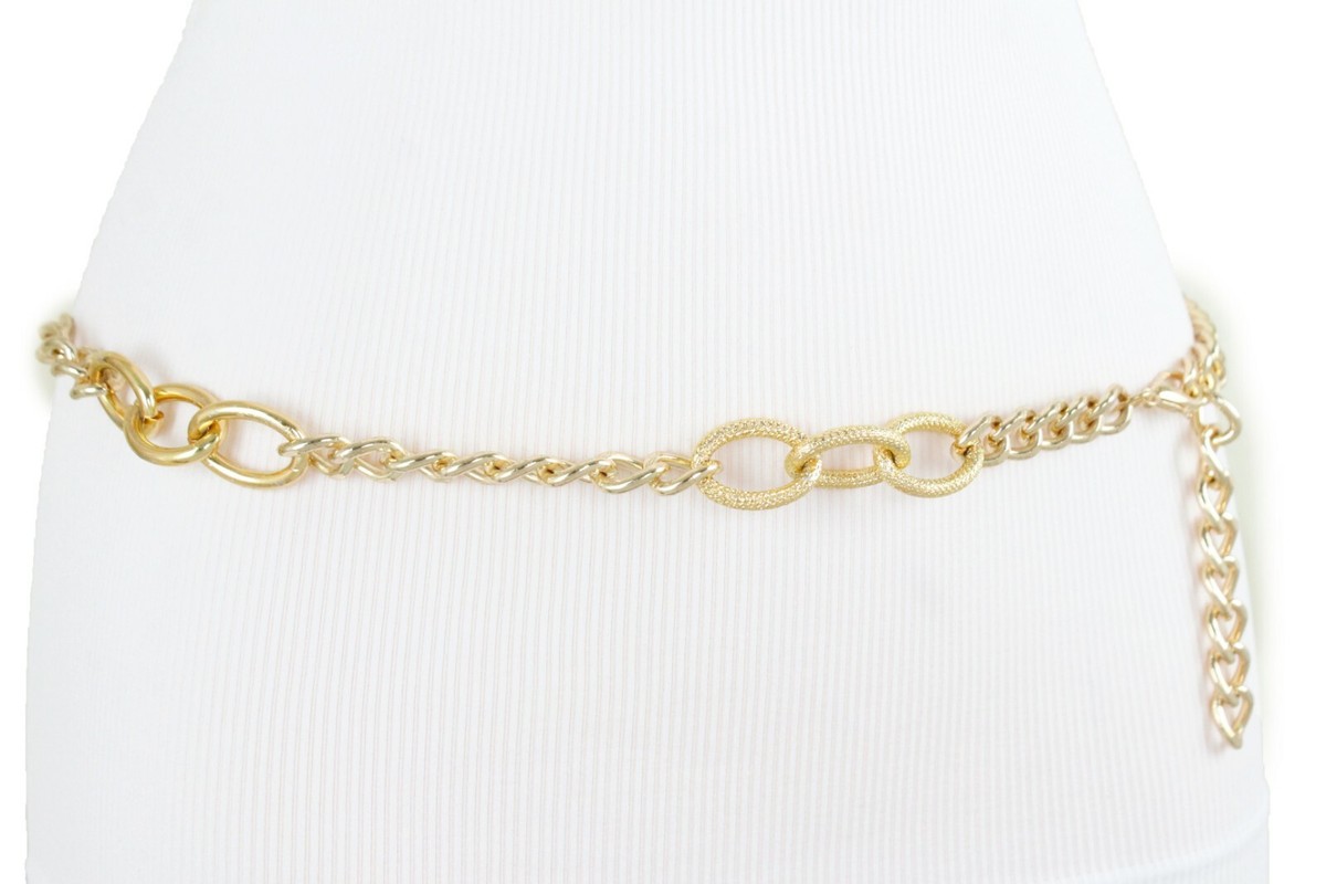 Women Dressy Look Fashion Belt Hip High Waist Gold Metal 