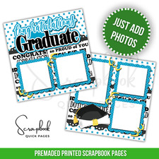 Blue Graduation Scrapbook Pages PRINTED Premade Scrapbook Quick Pages 82