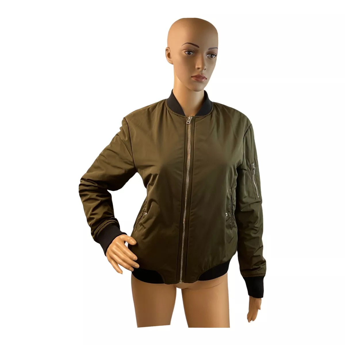 Zara TRF Outerwear Women’s Olive Nylon Bomber Jacket Full Zip. Size M.