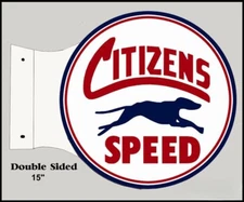 CITIZENS SPEED MOTOR OIL 15" HEAVY DUTY USA MADE METAL DOUBLE SIDED GAS ADV SIGN