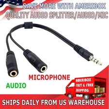 6" 1 Male to 2 Female Gold Plated 3.5mm Audio Y Splitter Headphone Cable Black