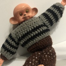 Vintage Handknitted Crochet Crying Monkey Chimpanzee Rubber Face Plush /105