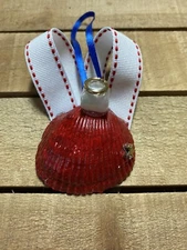 Handmade Red Accent White Ribbon Wing Hand-Painted Red Seashell Angel Ornament