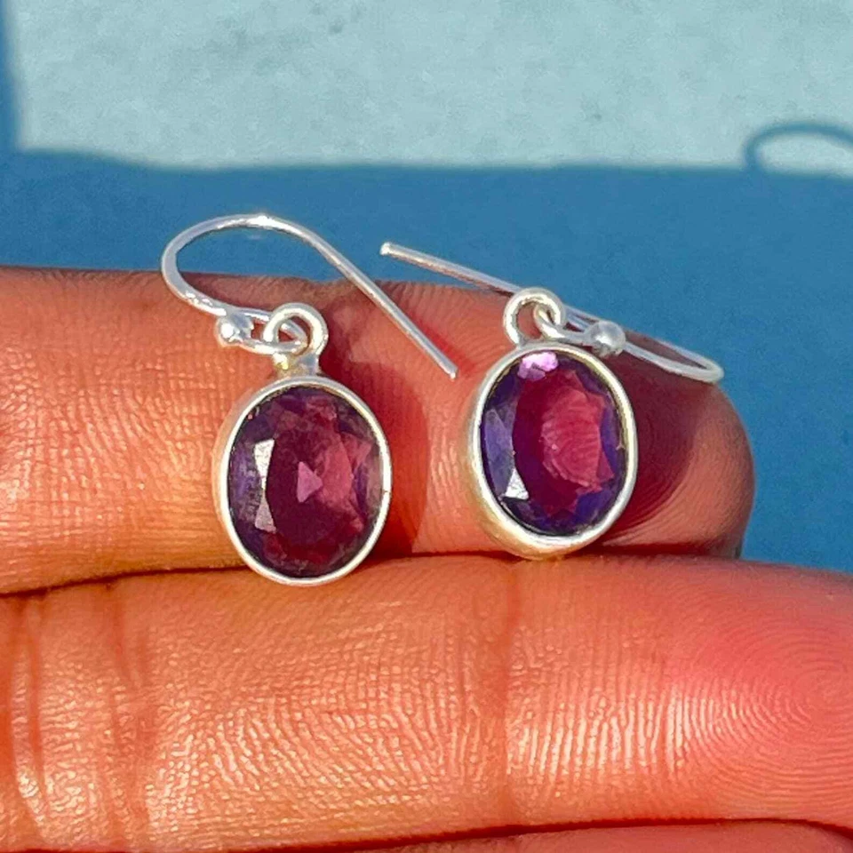 Pendientes Amatista Natural Pendientes Hechos a Mano Plata de Ley 925 Pera Amatista Foto 2 de 4