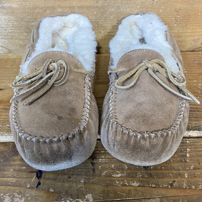 UGG Olsen Suede Sheepskin Moccasin Slippers Mens Sz US EU Chestnut 