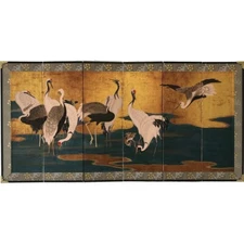 Japanese Art  Byobu  Folding Screen Japanese Masterpieces: Flock of Cranes