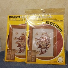 Lot of 2 Vintage 1978 NIP Paragon Needlecraft Kit 0842 Stamped Pansy Delight