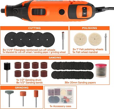 #ad JORGENSEN 1.6 Amp Rotary Tool Kit 6 Variable Speed Rotary Tool 51PCS Accessories $30.99