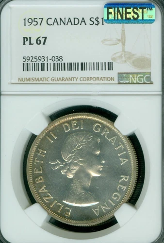 1957 CANADA DOLLAR NGC PL67 ARNPRIOR MAC FINEST GRADE NEW DISCOVERY 3 KNOWN *