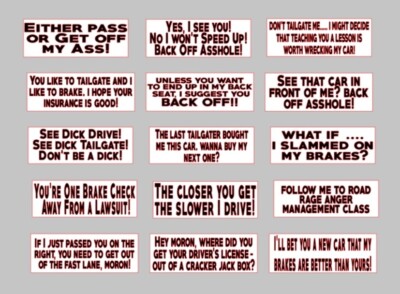 Tailgating Tailgater Road Rage die cut vinyl car decal bumper sticker ...