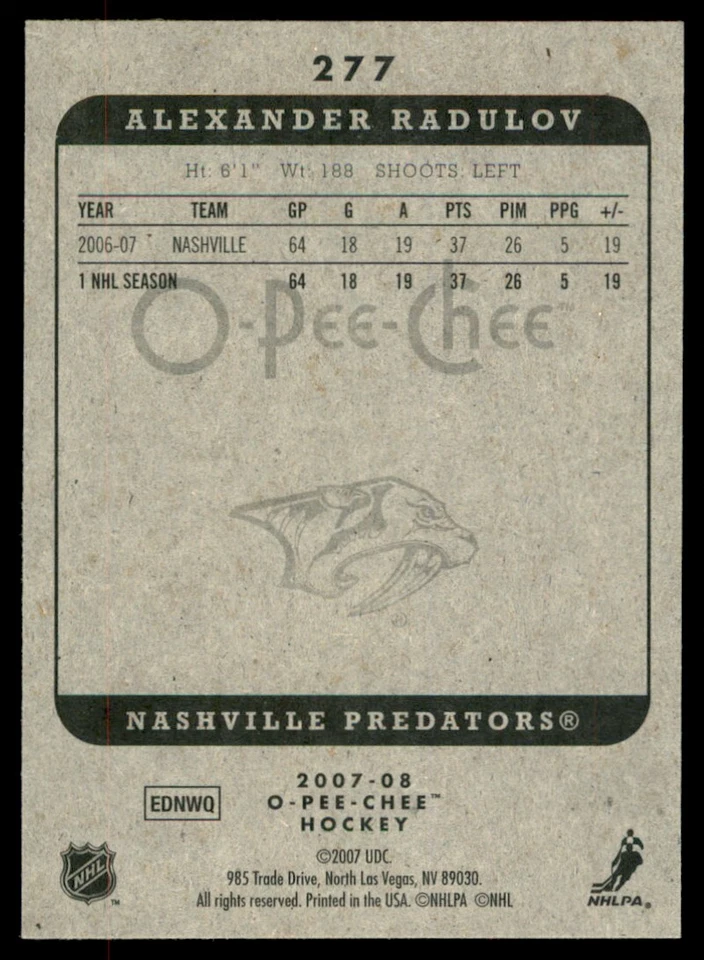 2007-08 O-Pee-Chee Alexander Radulov #277 - Image 2 of 2