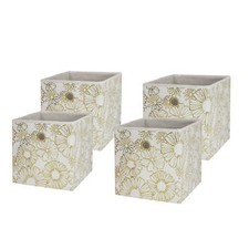 Collapsible Fabric Cube Storage Bins 10.5" x 10.5" , 4 Pack, Gold Metallic