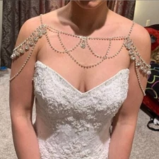 Women Shoulder Rhinestone Tassels Floral Fashion Bridal Jewelry Body chain 02021