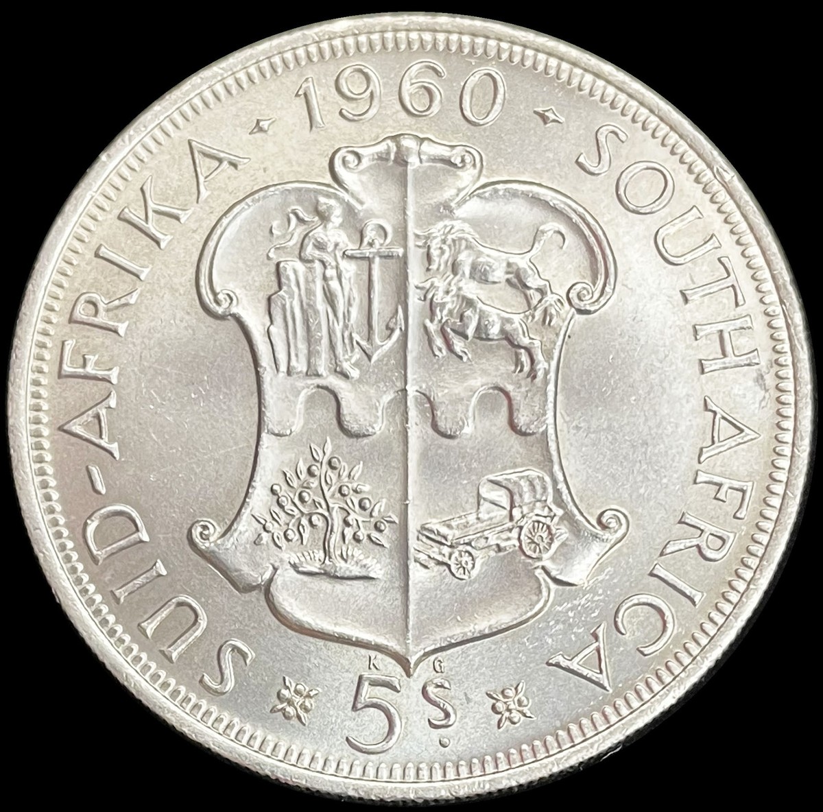 1960 SILVER SOUTH AFRICA 5 SHILLINGS 50TH ANNIVERSARY UNION COIN
