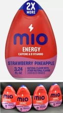 4 HUGE 2X=8reg Mio Energy Strawberry Pineapple CAFFEINE Liquid Water Keto-3.24oz