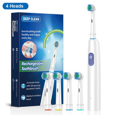 Electric Sonic Toothbrush Rechargeable Deep Clean Whitening with 4/8 Brush Heads