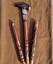Hand Carved Wooden Walking Stick, Raven Skull Handle Cane, Gothic Travel Staff