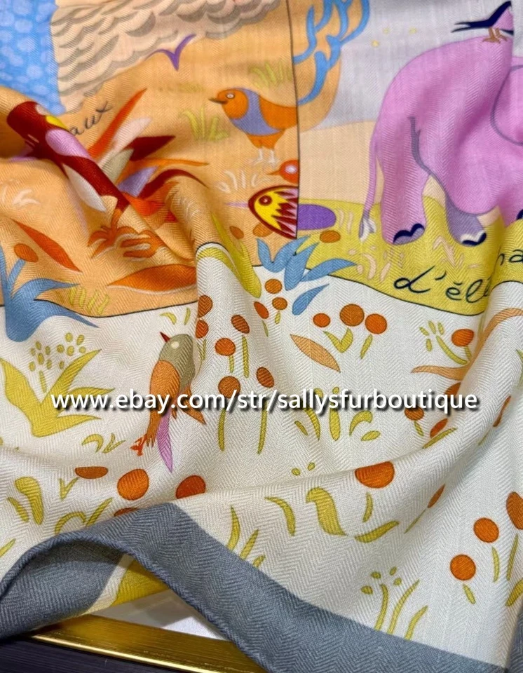 2025 Sallys 70% кашемир и 30% шелк животных печати двойной лицо шарф шаль 53» + - Изображение 4 из 4