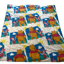 Vtg Disney Winnie the Pooh  Piglet Twin-Full Comforter Quilt Reversible Clouds
