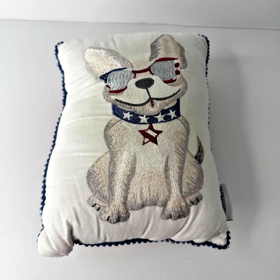 Stars & Stripes French Bulldog 4th of July Decorative Pillow Embellished - Image 3 of 4