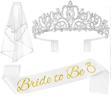 JETKONG 3 Pcs Bachelorette Party Decorations Bridal Shower Crown, Bride to Be Sa