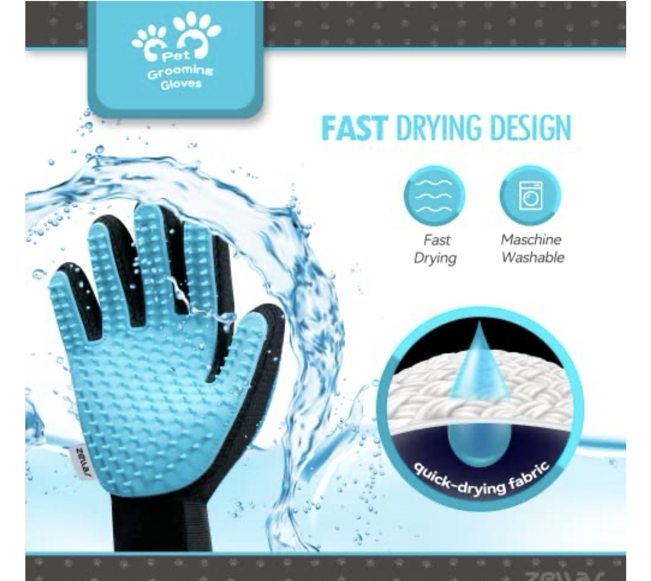 Pet Grooming Gloves Blue 2pk